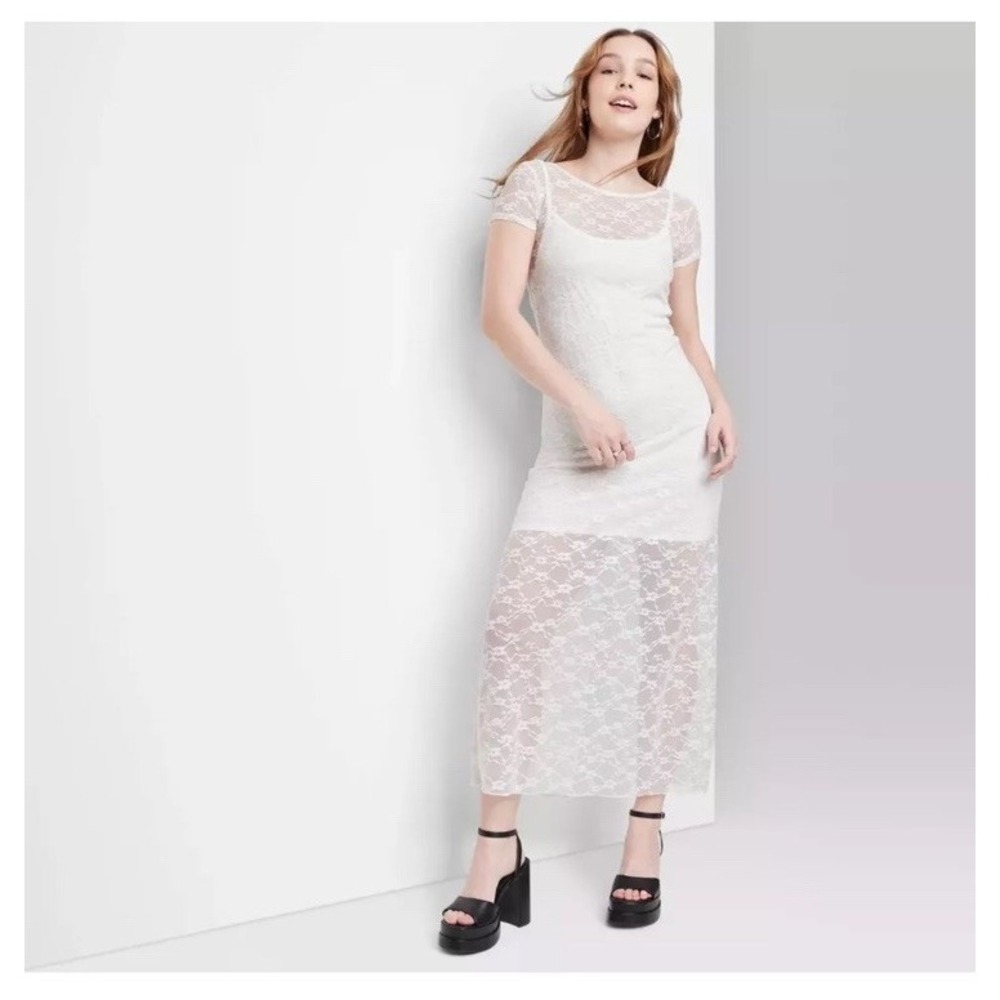 New Wild Fable White Lace Maxi Dress Womans Size Small